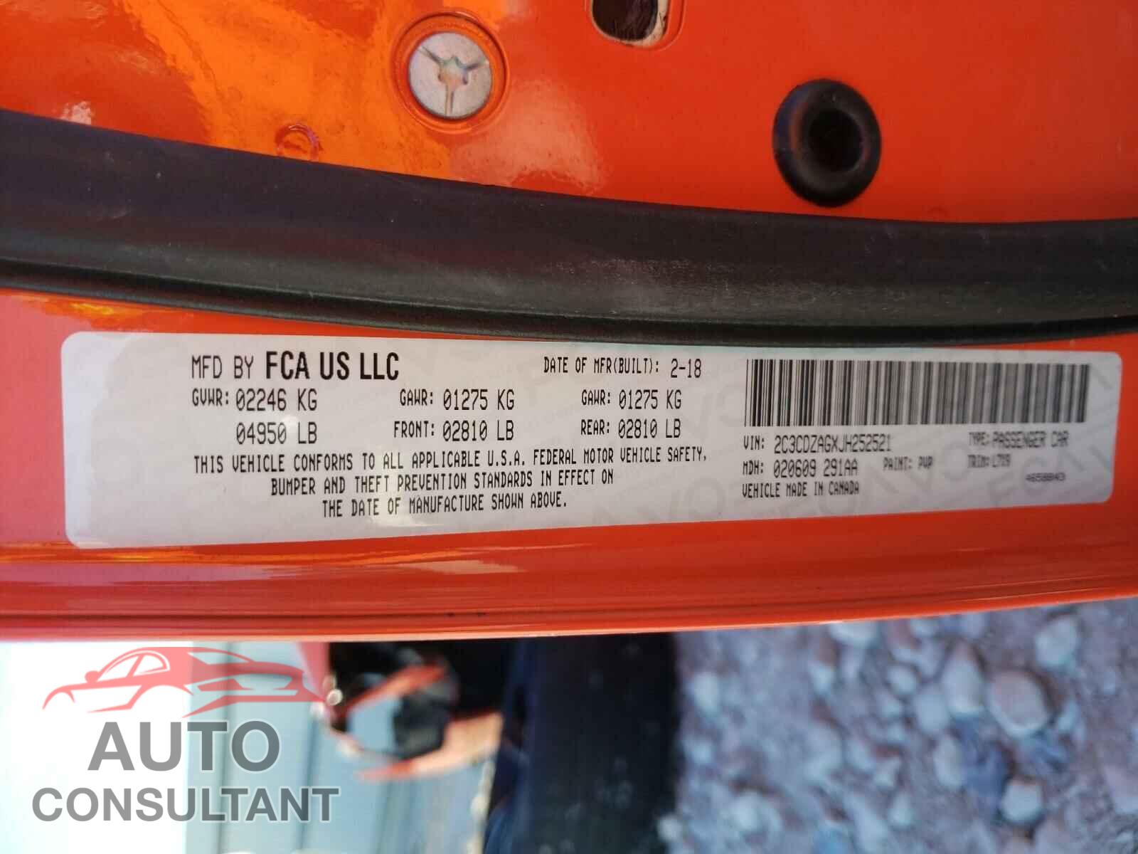 DODGE CHALLENGER 2018 - 2C3CDZAGXJH252521