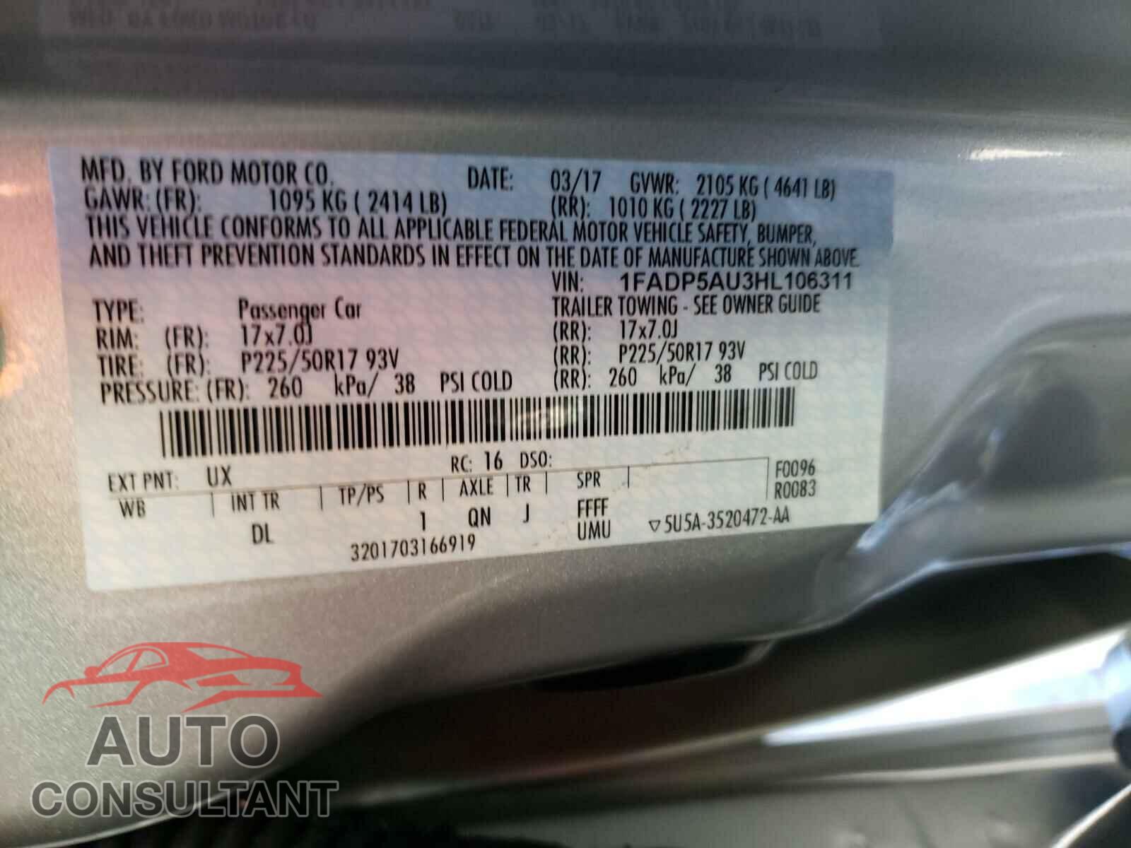 FORD CMAX 2017 - 1FADP5AU3HL106311