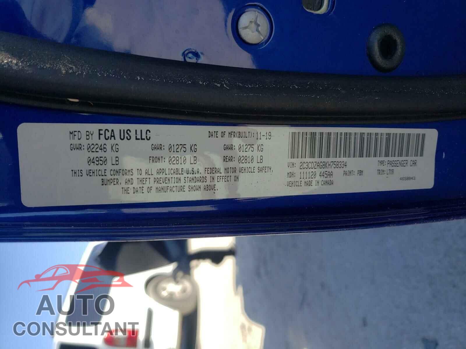 DODGE CHALLENGER 2019 - 2C3CDZAG8KH758334