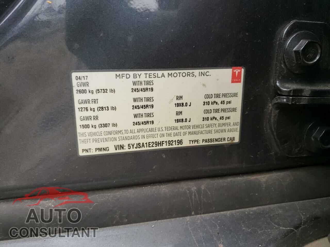 TESLA MODEL S 2017 - 5YJSA1E29HF192196