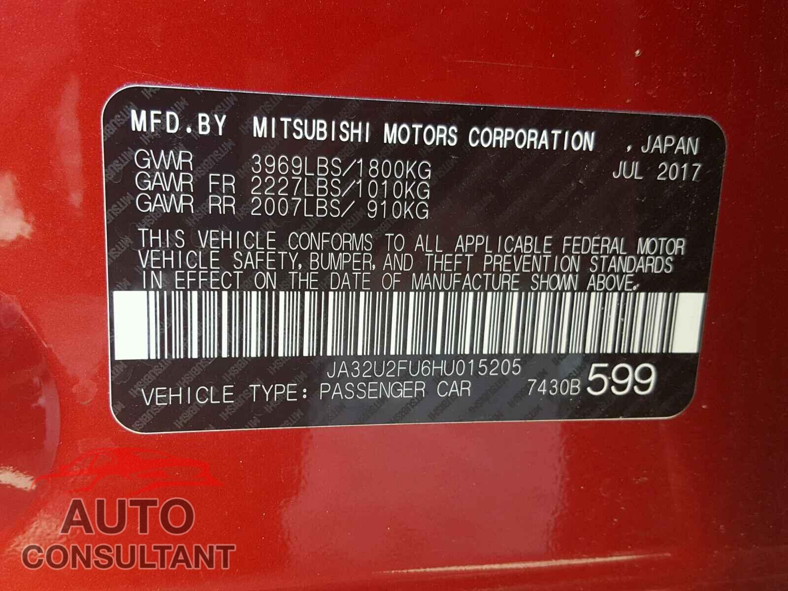 MITSUBISHI LANCER 2017 - JA32U2FU6HU015205