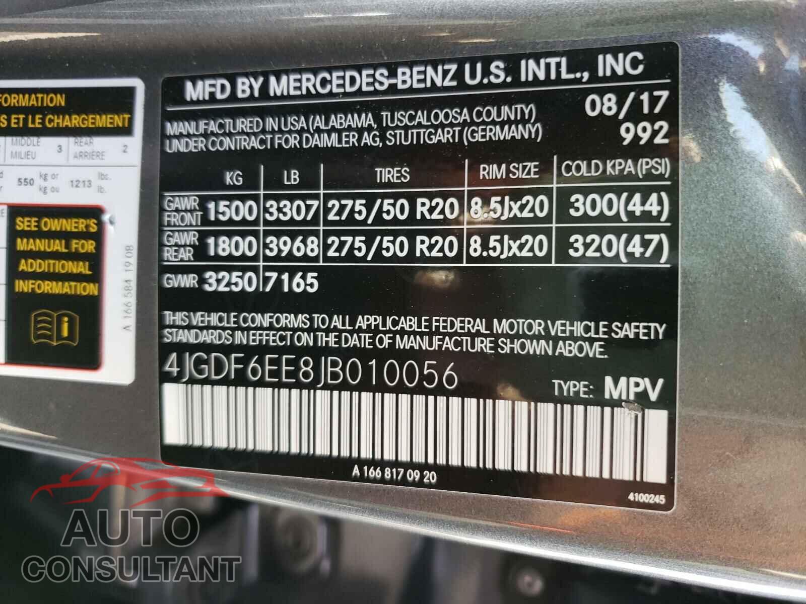 MERCEDES-BENZ G CLASS 2018 - 4JGDF6EE8JB010056