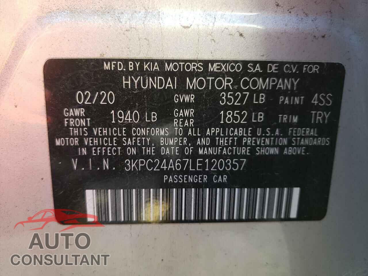 HYUNDAI ACCENT 2020 - 3KPC24A67LE120357