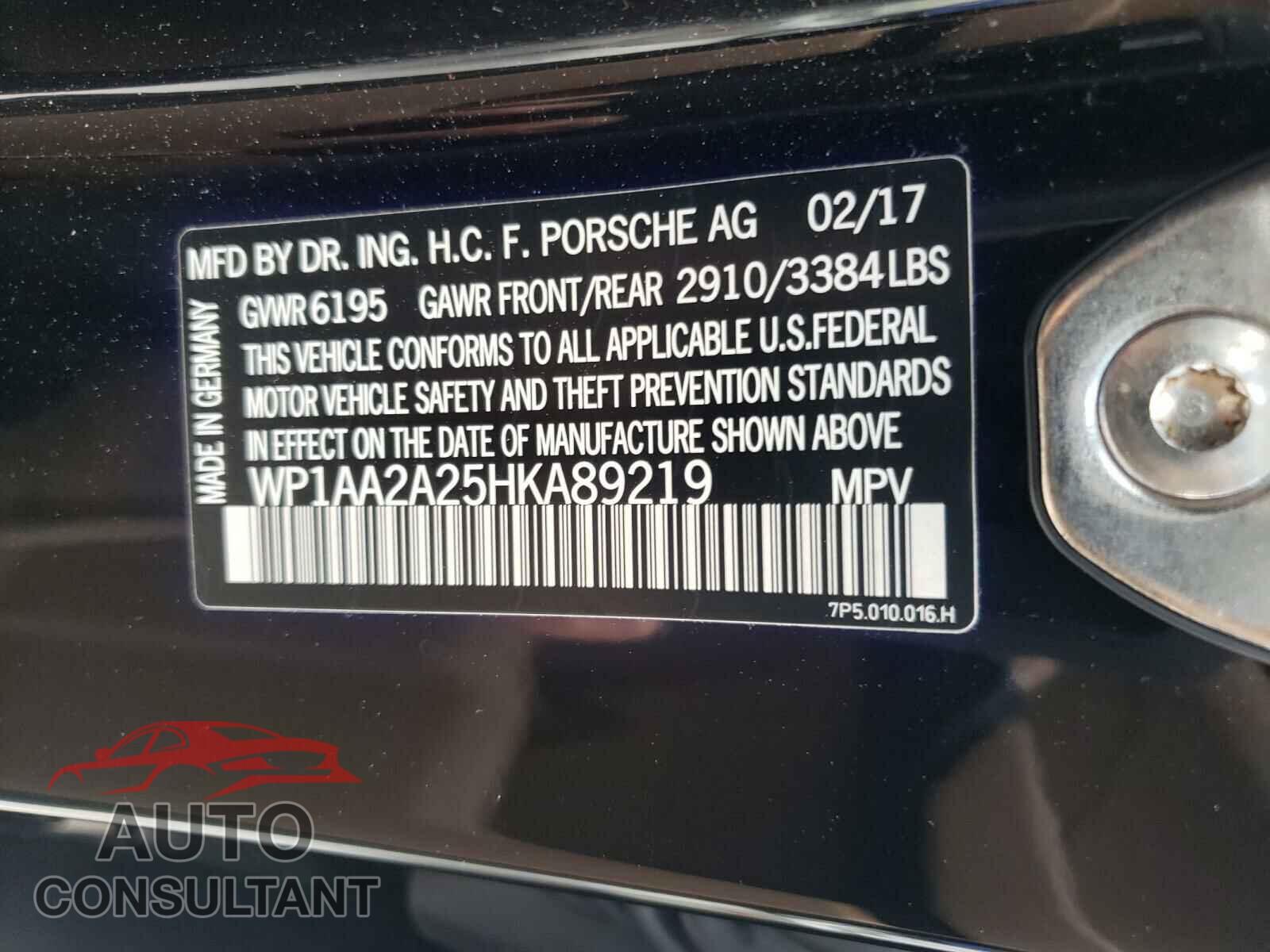 PORSCHE CAYENNE 2017 - WP1AA2A25HKA89219