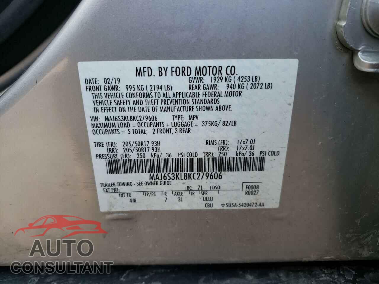 FORD ECOSPORT 2019 - MAJ6S3KL8KC279606