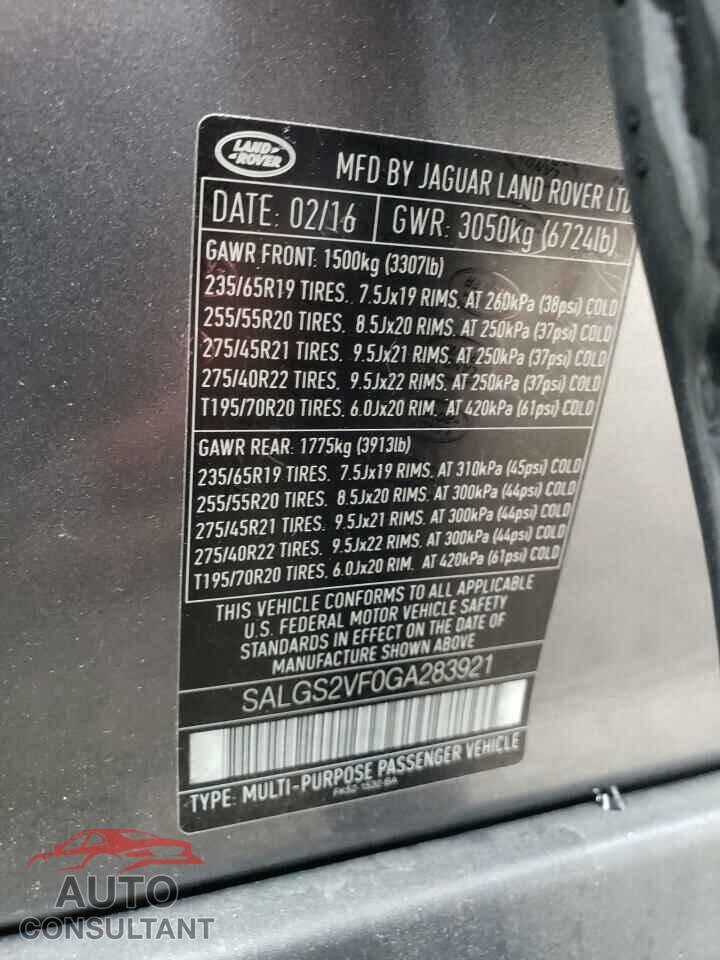 LAND ROVER RANGEROVER 2016 - SALGS2VF0GA283921