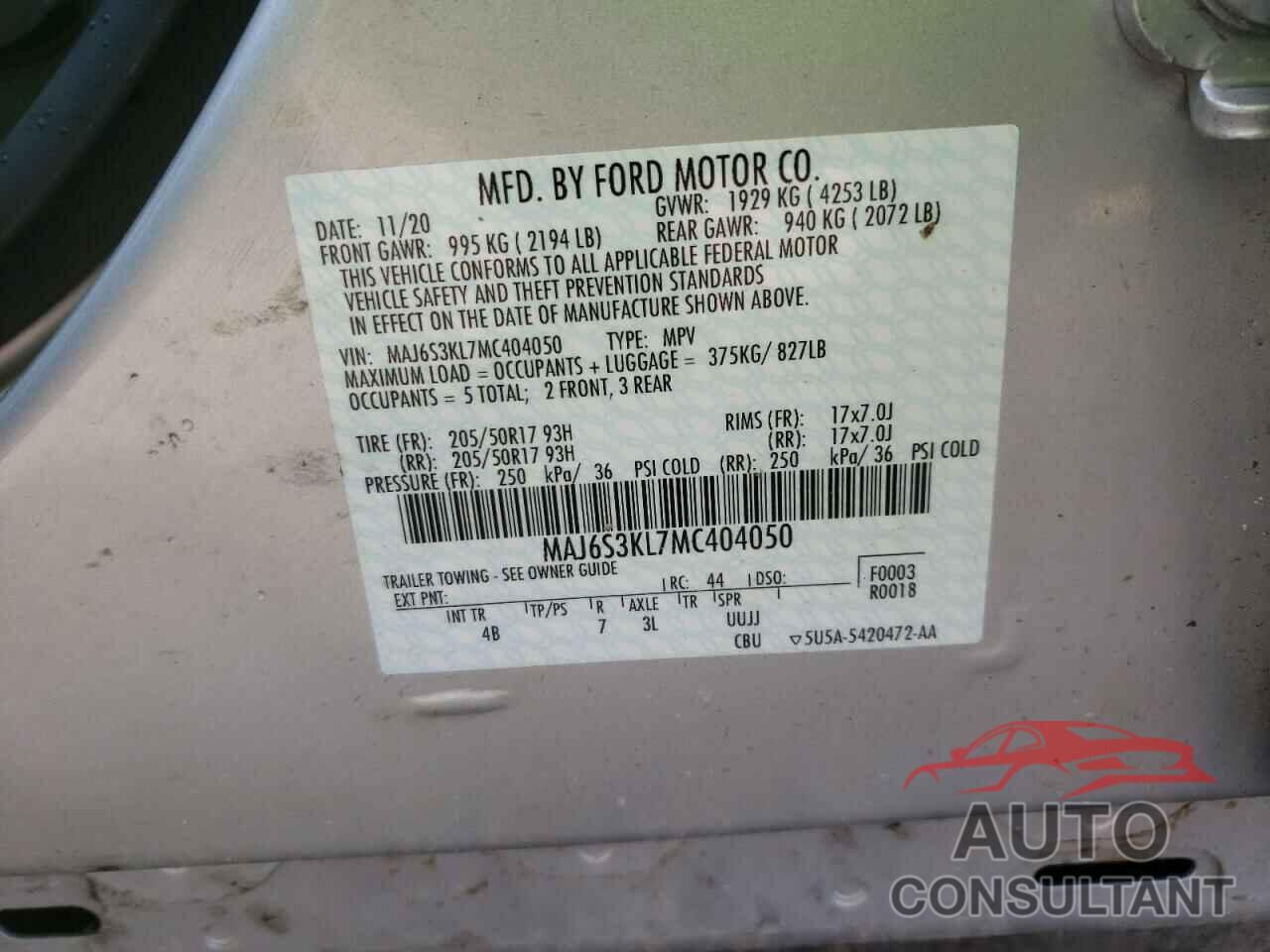 FORD ALL OTHER 2021 - MAJ6S3KL7MC404050