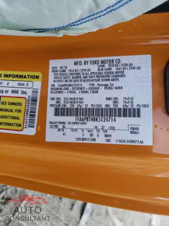 FORD MUSTANG 2019 - 1FA6P8TH8K5124714