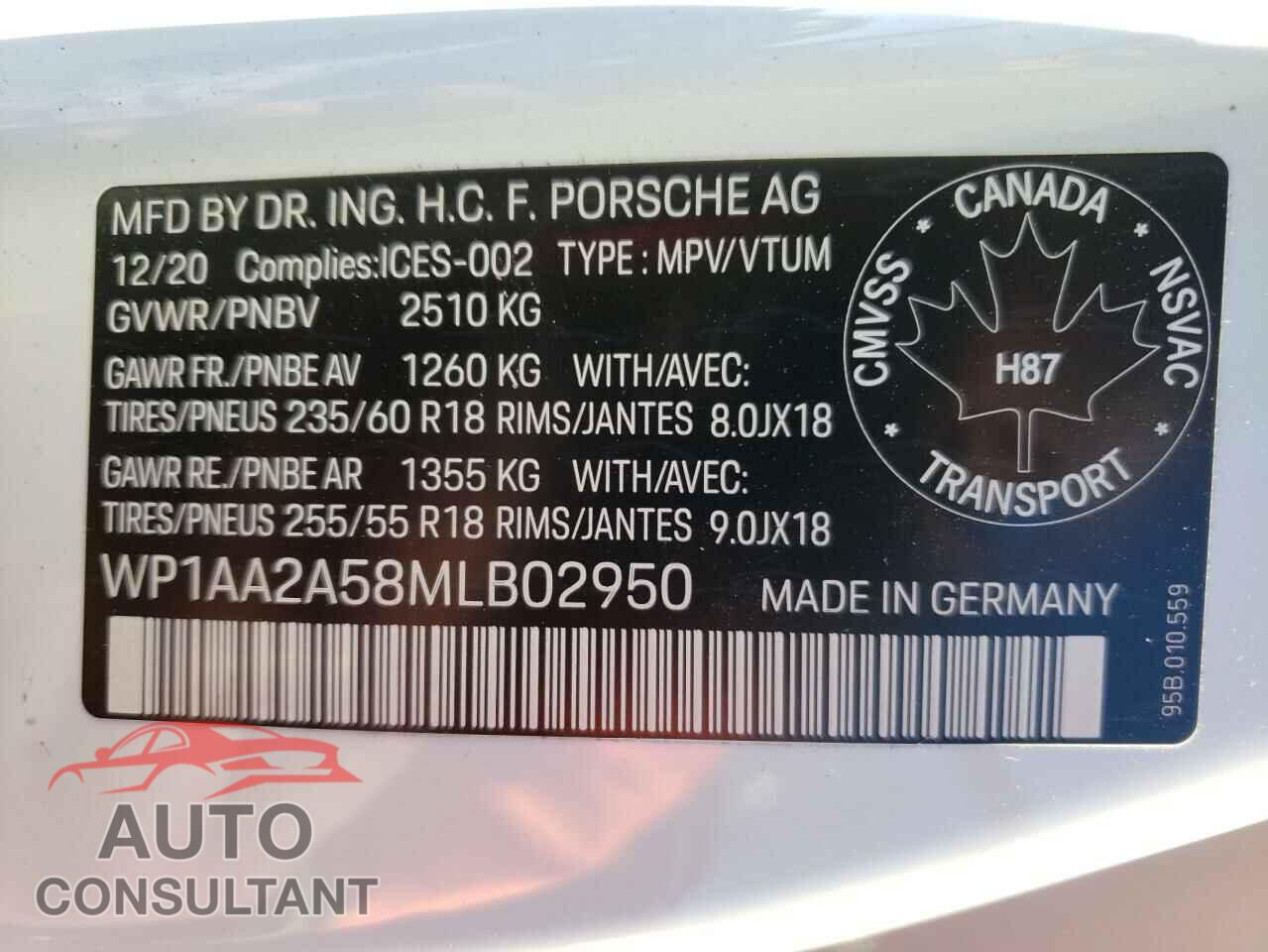 PORSCHE MACAN 2021 - WP1AA2A58MLB02950