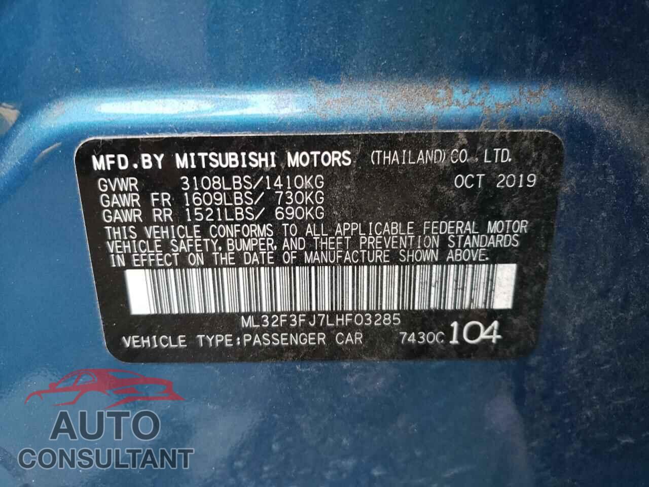 MITSUBISHI MIRAGE 2020 - ML32F3FJ7LHF03285