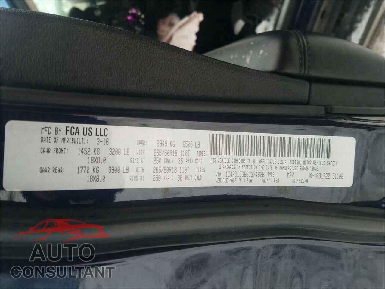 DODGE DURANGO 2016 - 1C4RDJDG8GC374826