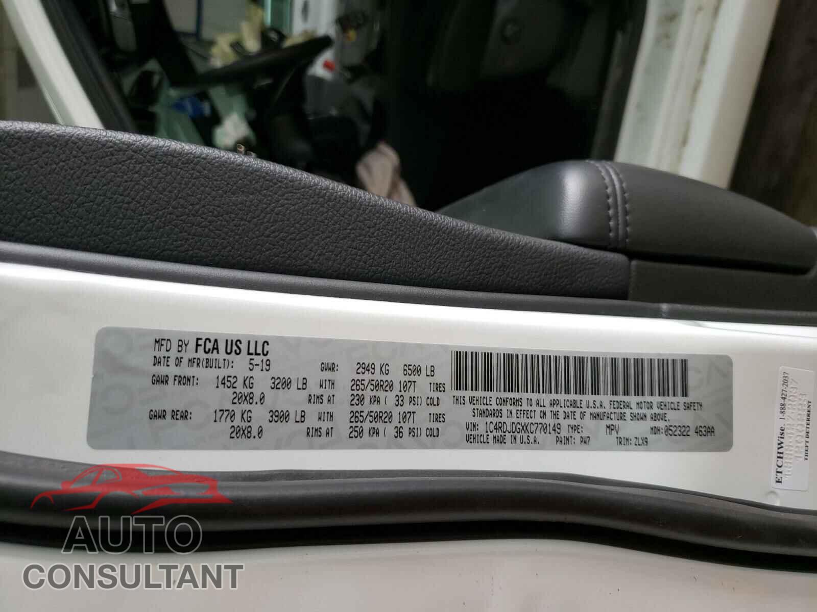 DODGE DURANGO 2019 - 1C4RDJDGXKC770149