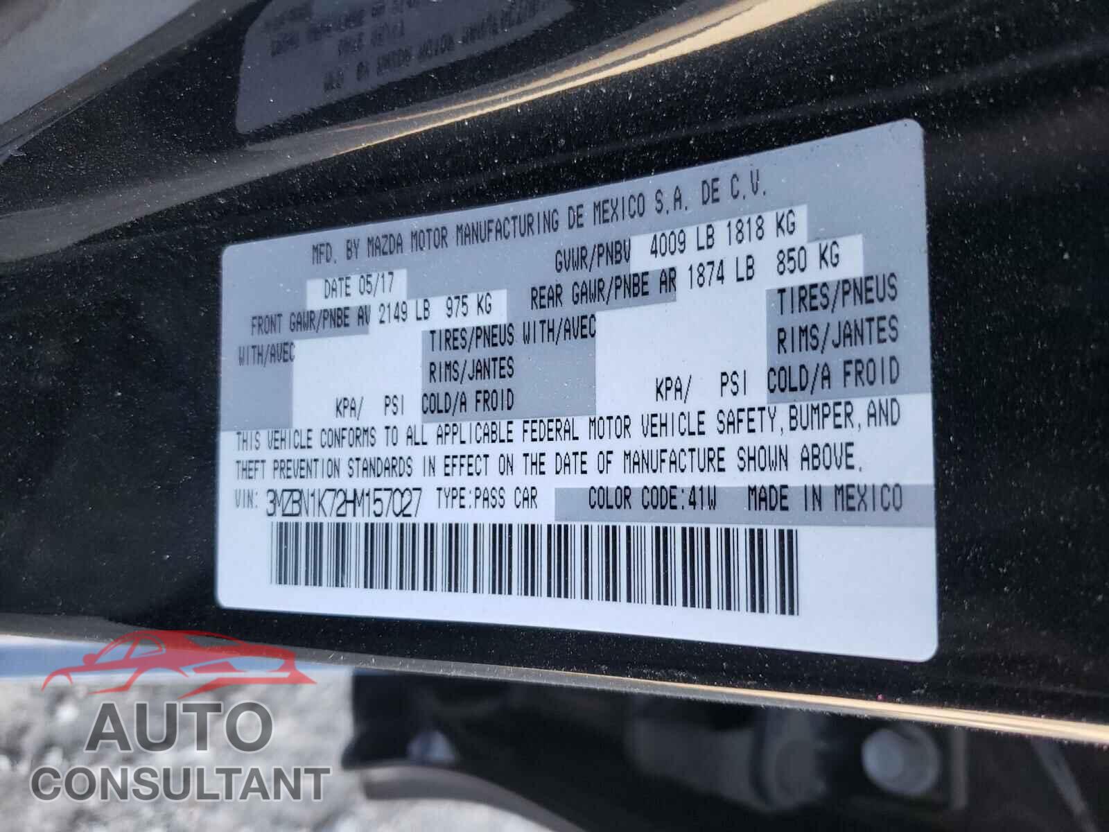 MAZDA 3 2017 - 3MZBN1K72HM157027