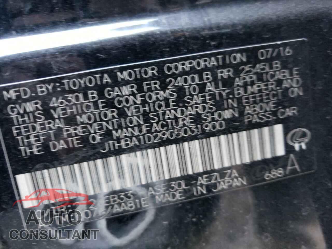 LEXUS IS 2016 - JTHBA1D29G5031900