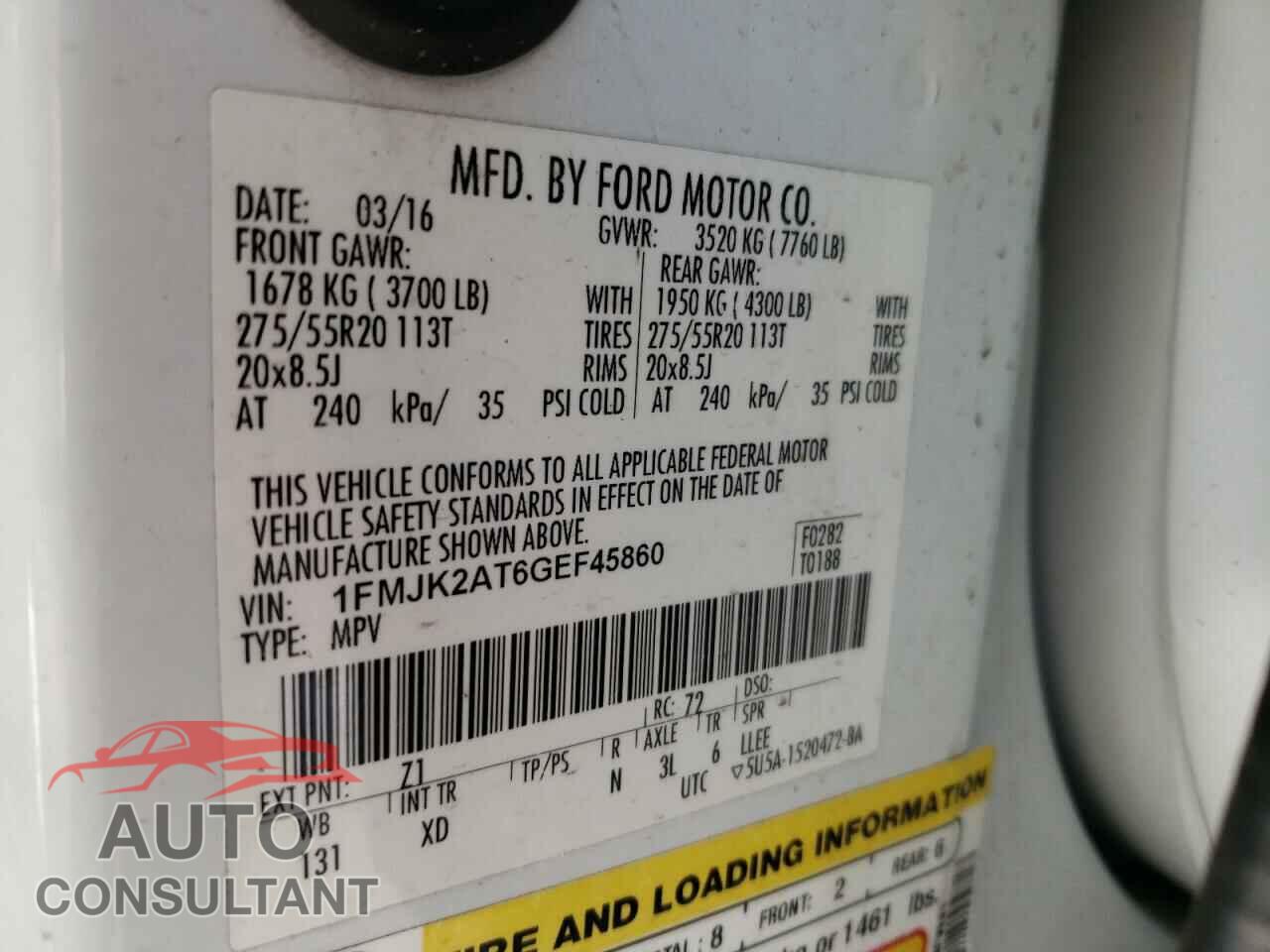 FORD EXPEDITION 2016 - 1FMJK2AT6GEF45860