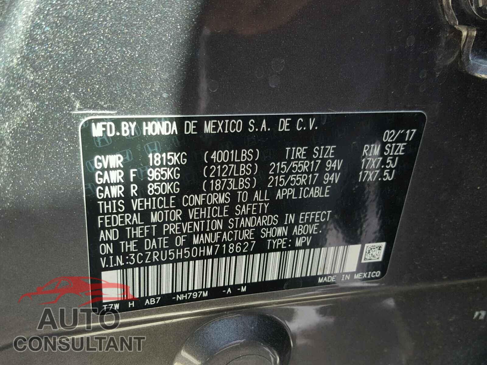 HONDA HR-V 2017 - 3CZRU5H50HM718627