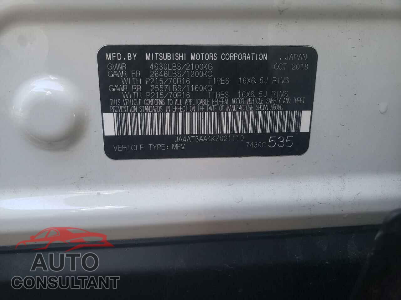 MITSUBISHI ECLIPSE 2019 - JA4AT3AA4KZ021110