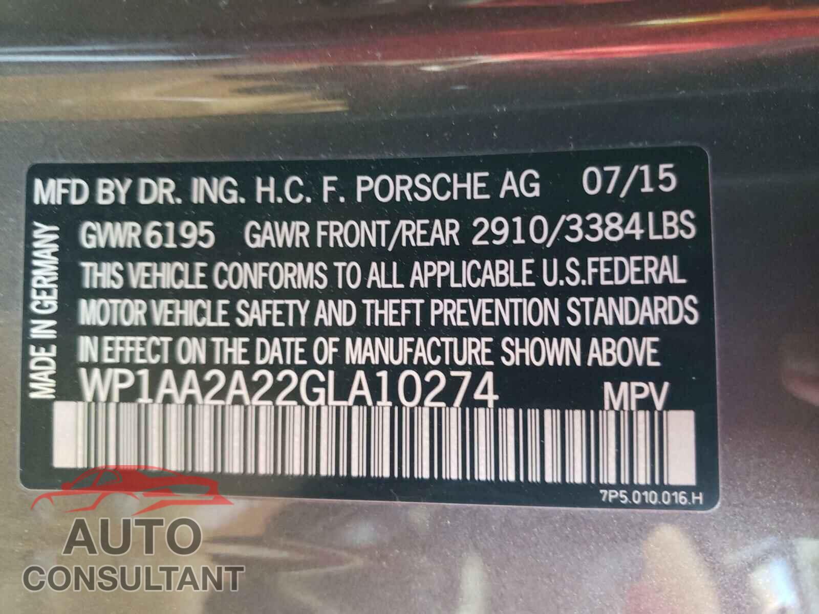 PORSCHE CAYENNE 2016 - WP1AA2A22GLA10274