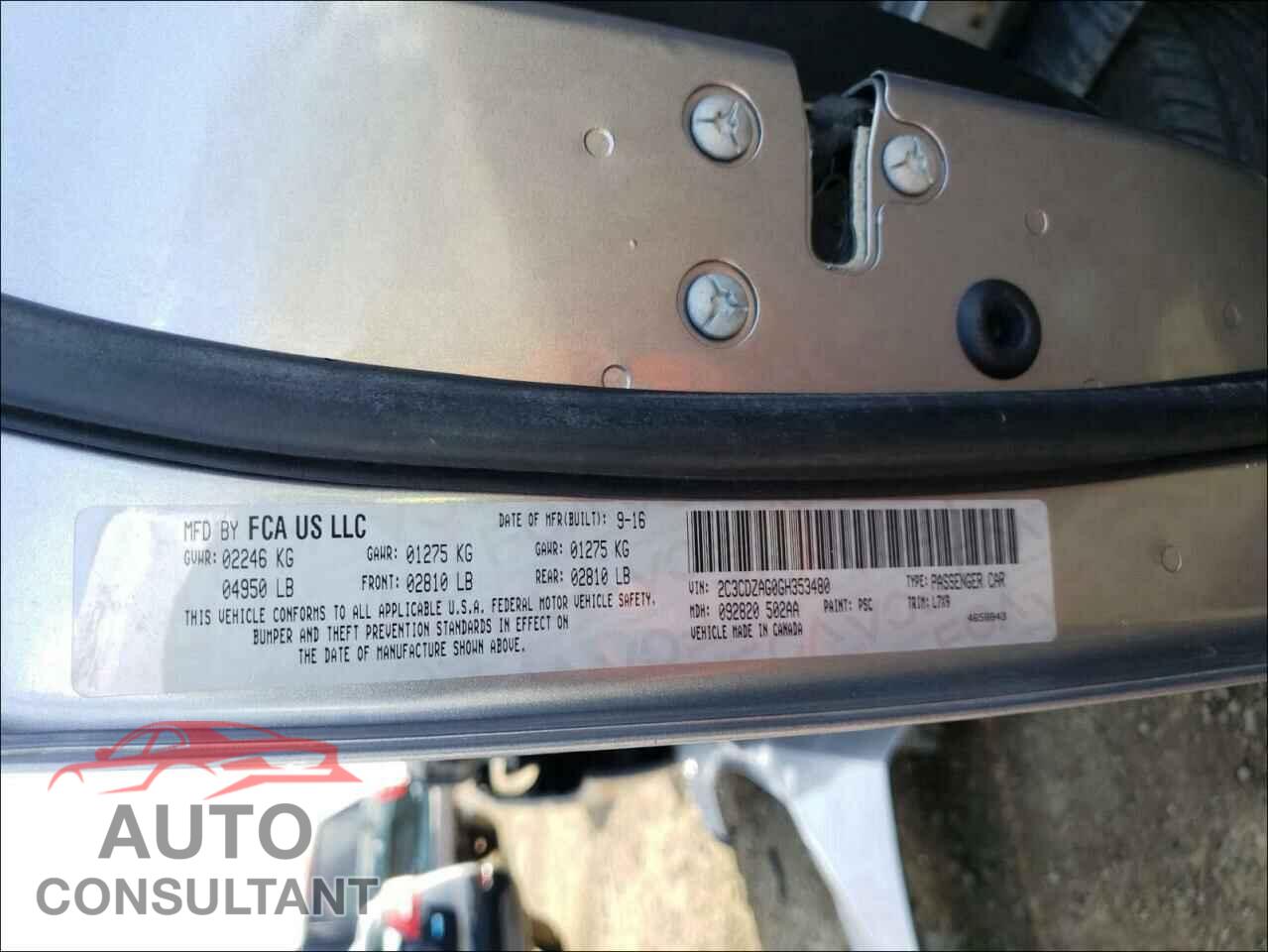 DODGE CHALLENGER 2016 - 2C3CDZAG0GH353480