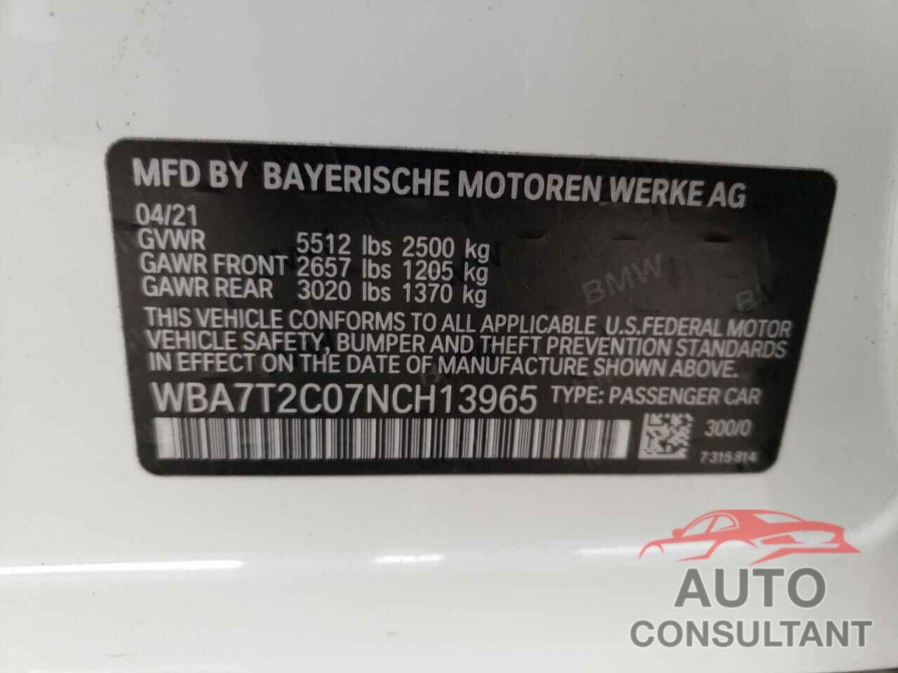 BMW 7 SERIES 2022 - WBA7T2C07NCH13965