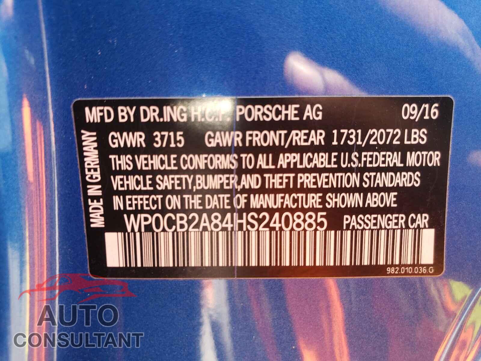 PORSCHE BOXSTER 2017 - WP0CB2A84HS240885