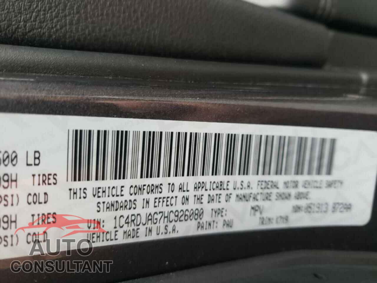 DODGE DURANGO 2017 - 1C4RDJAG7HC926080