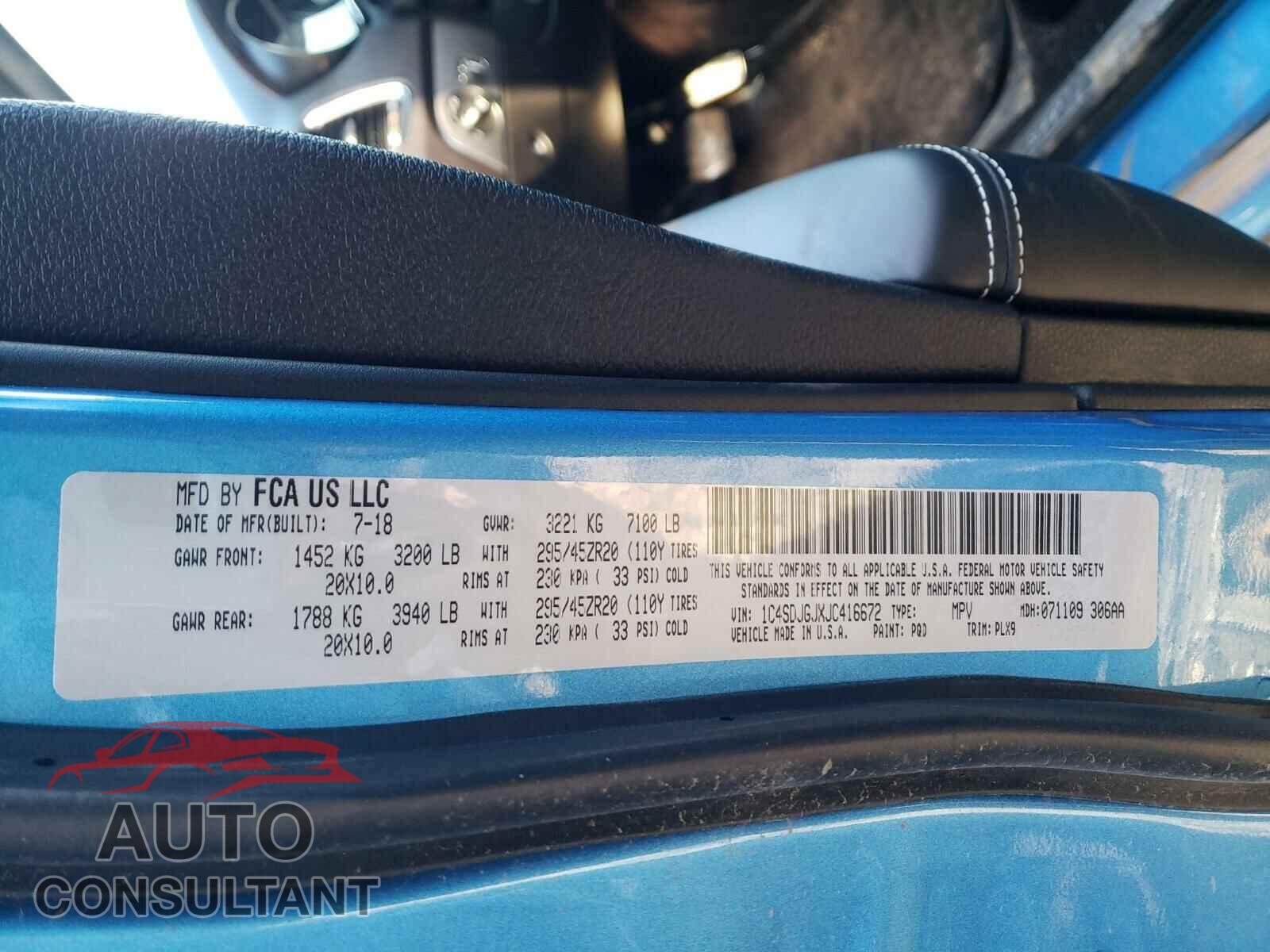 DODGE DURANGO 2018 - 1C4SDJGJXJC416672