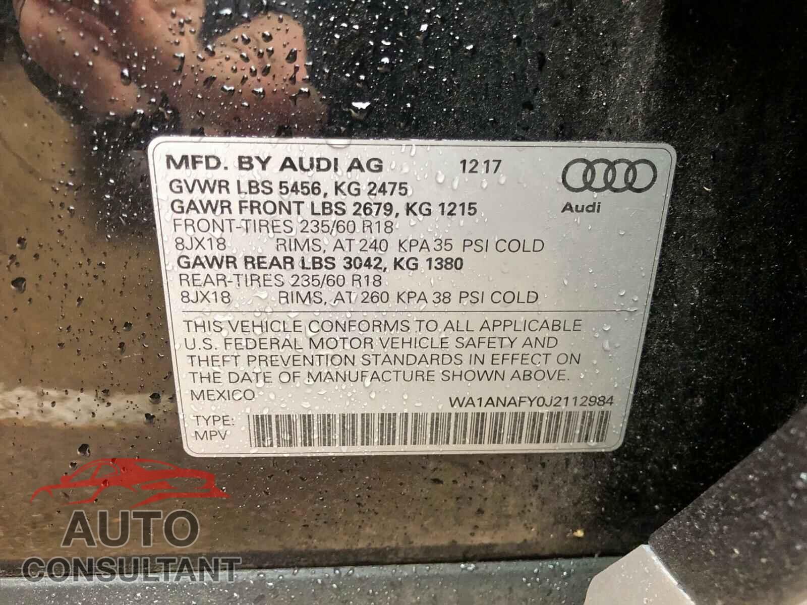 AUDI Q5 2018 - 1FMCU0G60LUA12444