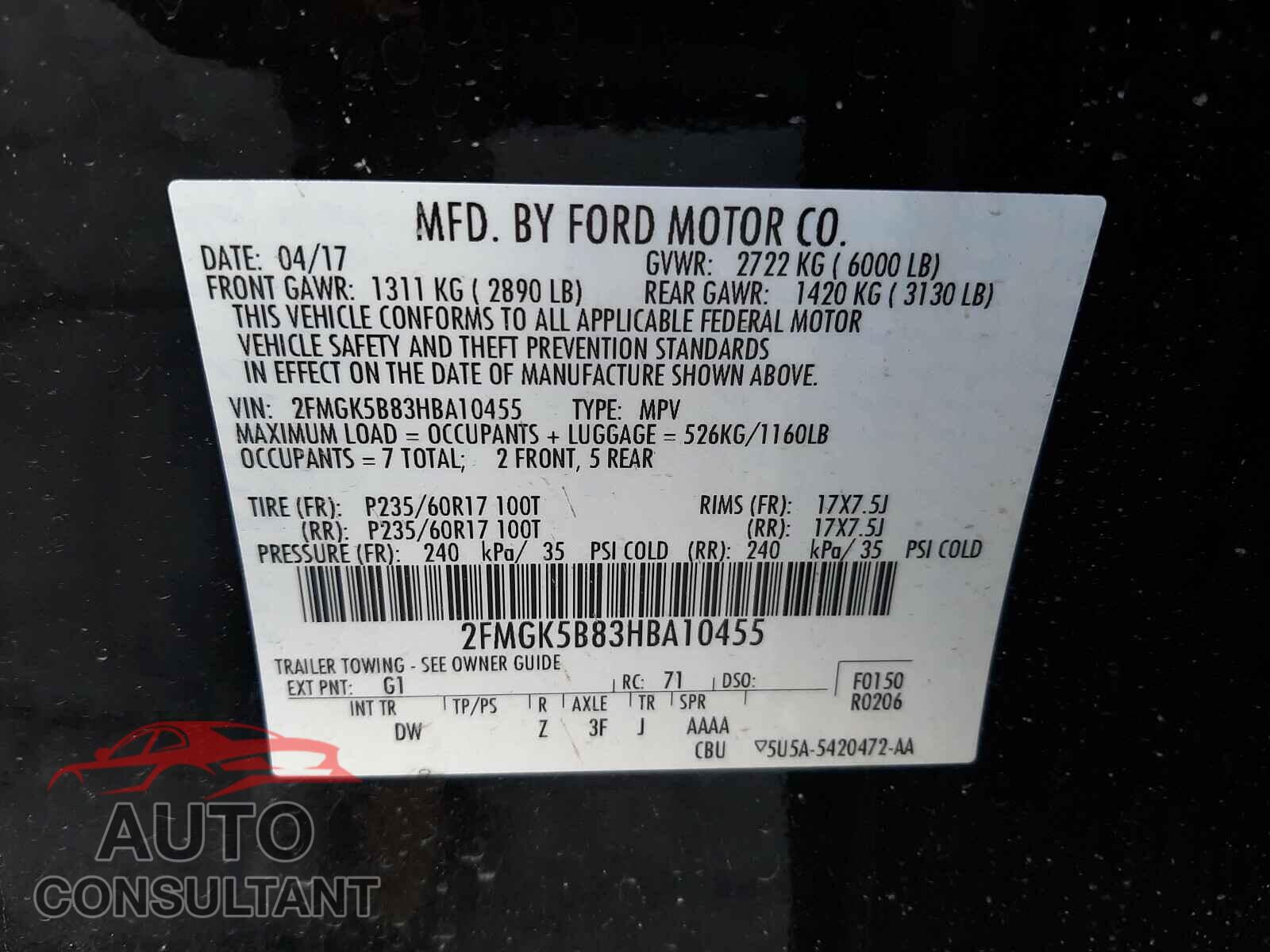 FORD FLEX 2017 - 2FMGK5B83HBA10455