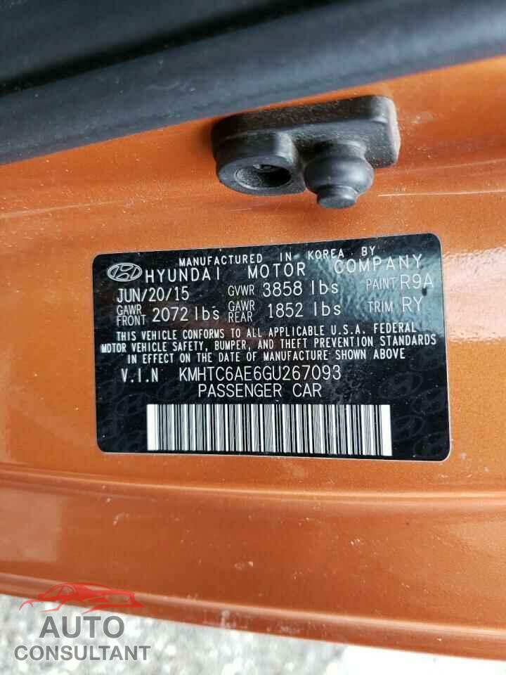 HYUNDAI VELOSTER 2016 - KMHTC6AE6GU267093