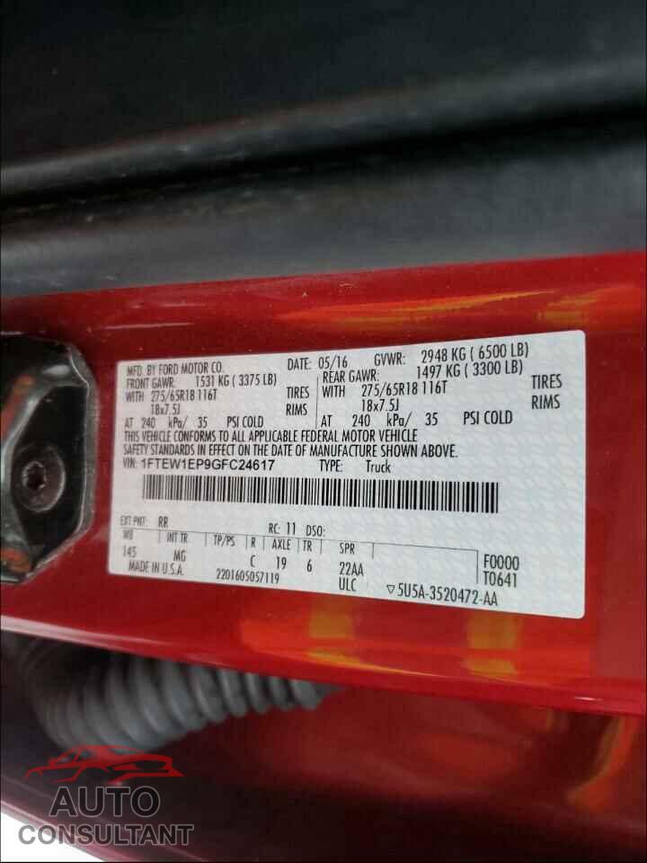 FORD F150 2016 - 1FTEW1EP9GFC24617