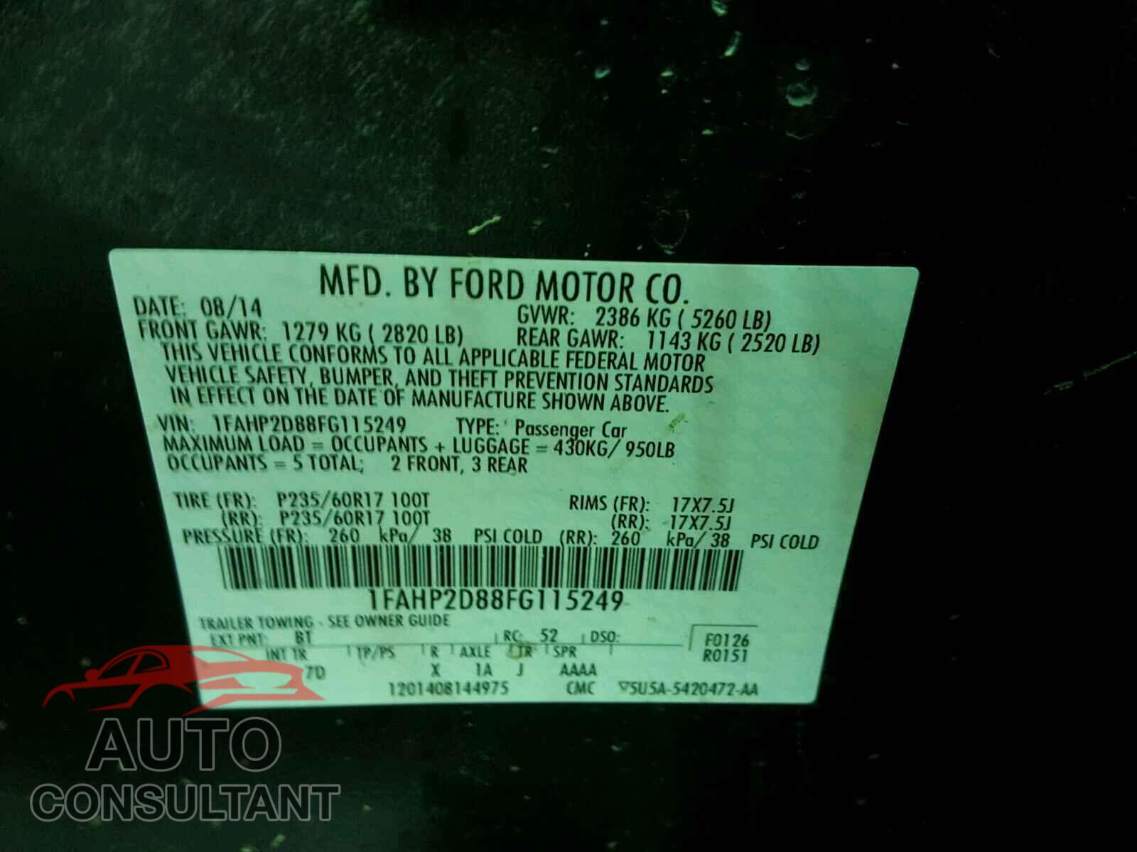 FORD TAURUS 2015 - 1FAHP2D88FG115249