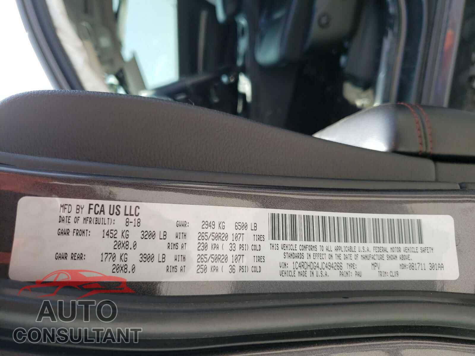 DODGE DURANGO 2018 - 1C4RDHDG4JC494266