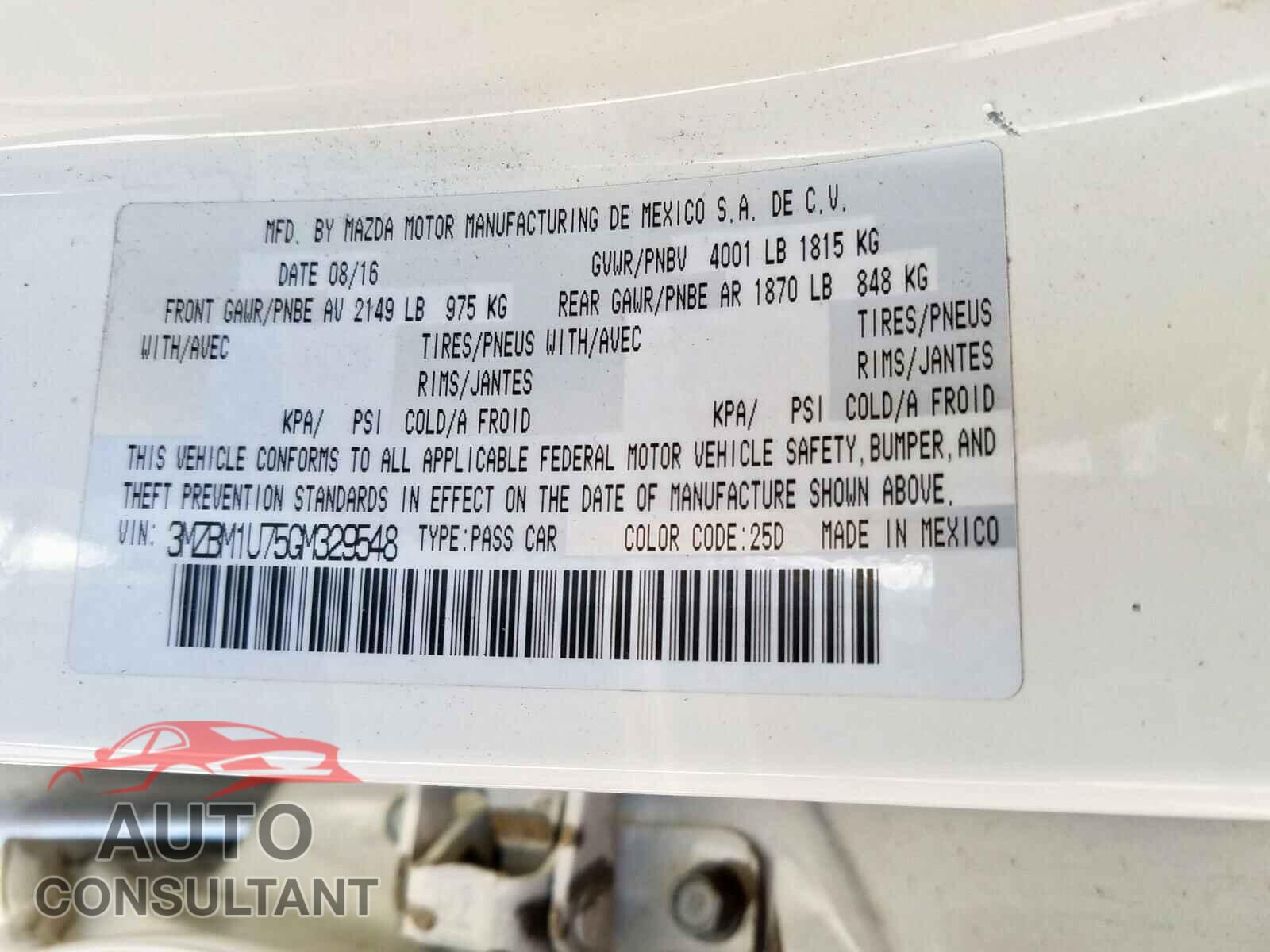 MAZDA 3 2016 - 5TDDZRBH1LS008852