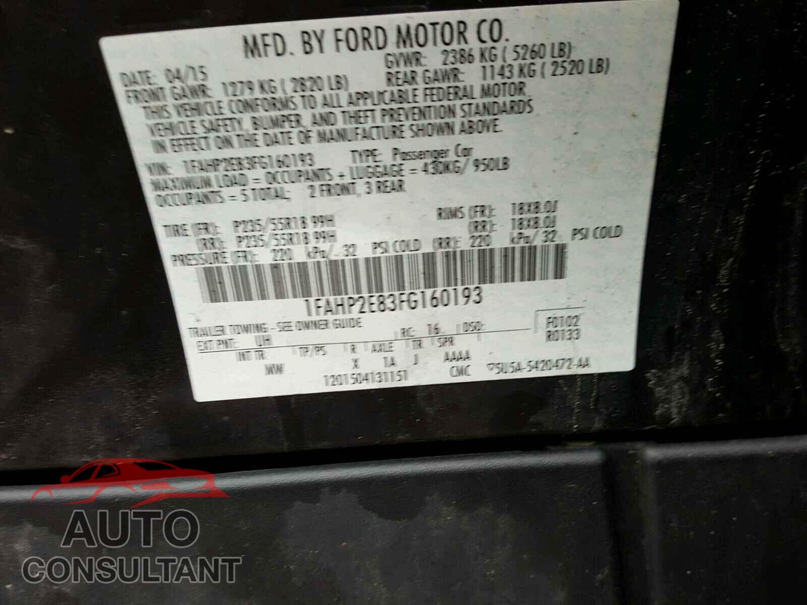 FORD TAURUS 2015 - 1FAHP2E83FG160193