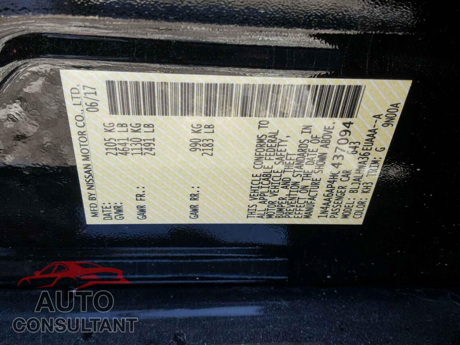 NISSAN MAXIMA 2017 - 1N4AA6AP4HC437094