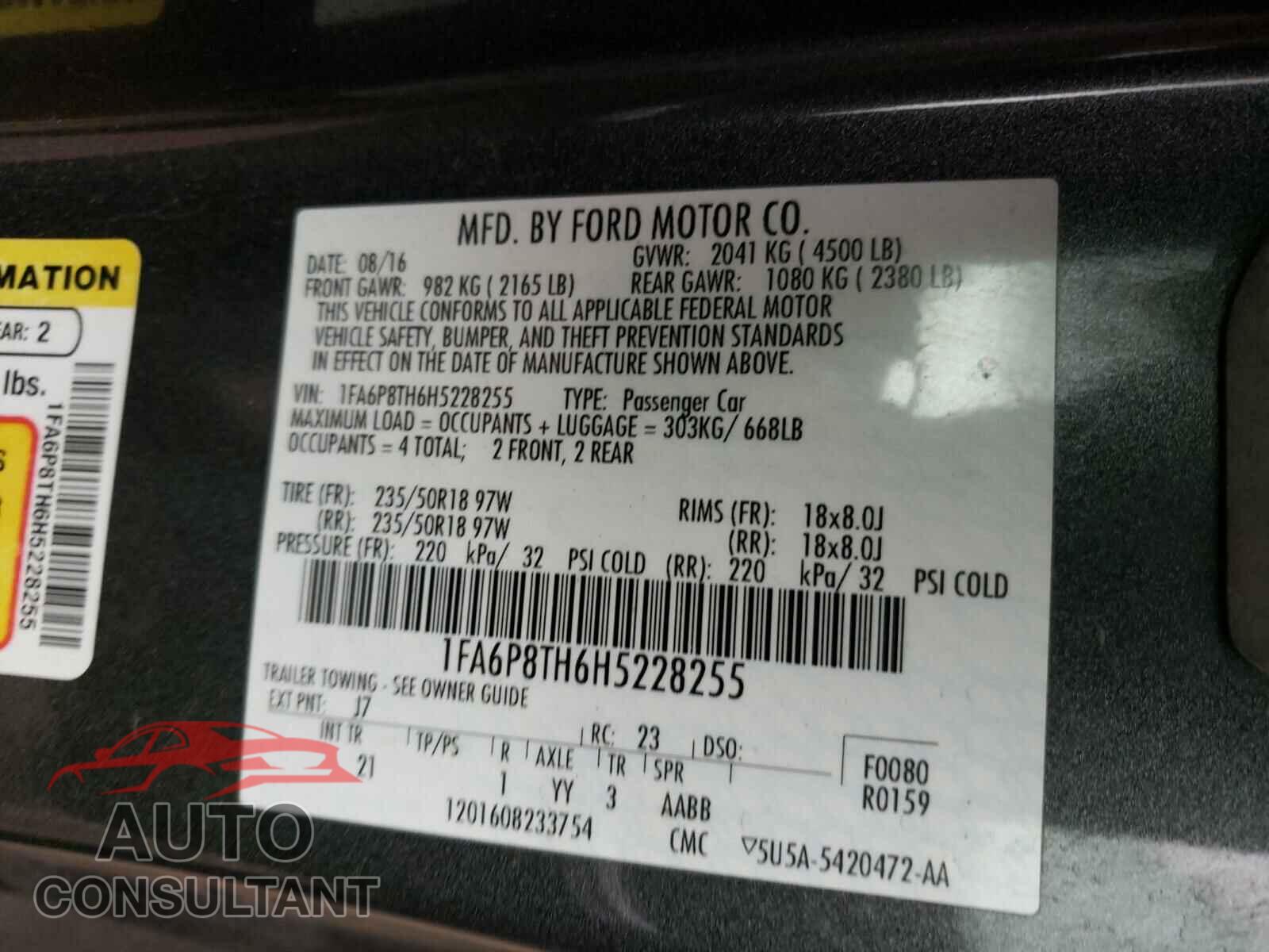 FORD MUSTANG 2017 - 1FA6P8TH6H5228255