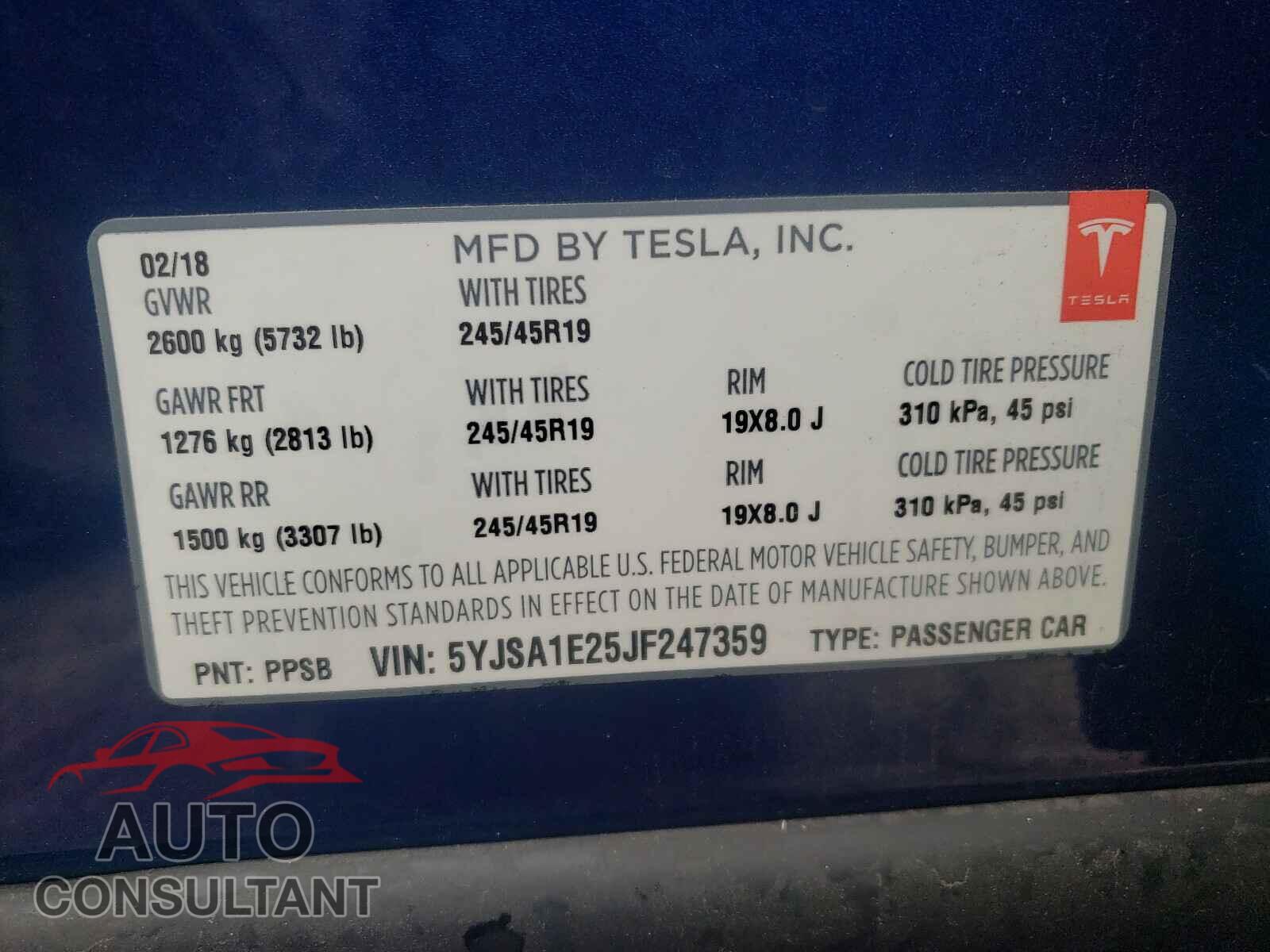 TESLA MODEL S 2018 - 5YJSA1E25JF247359