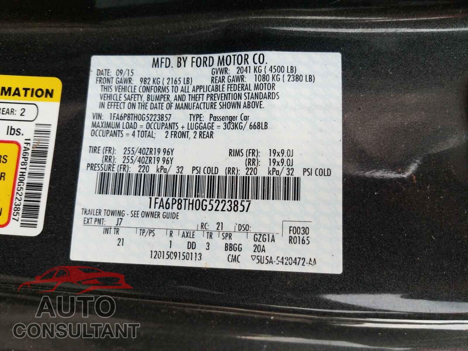 FORD MUSTANG 2016 - 1FA6P8TH0G5223857