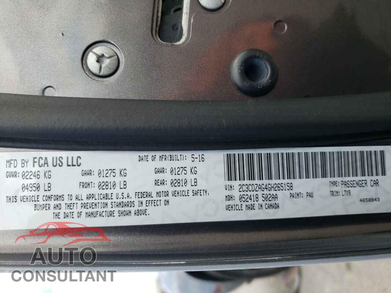 DODGE CHALLENGER 2016 - 2C3CDZAG4GH265158