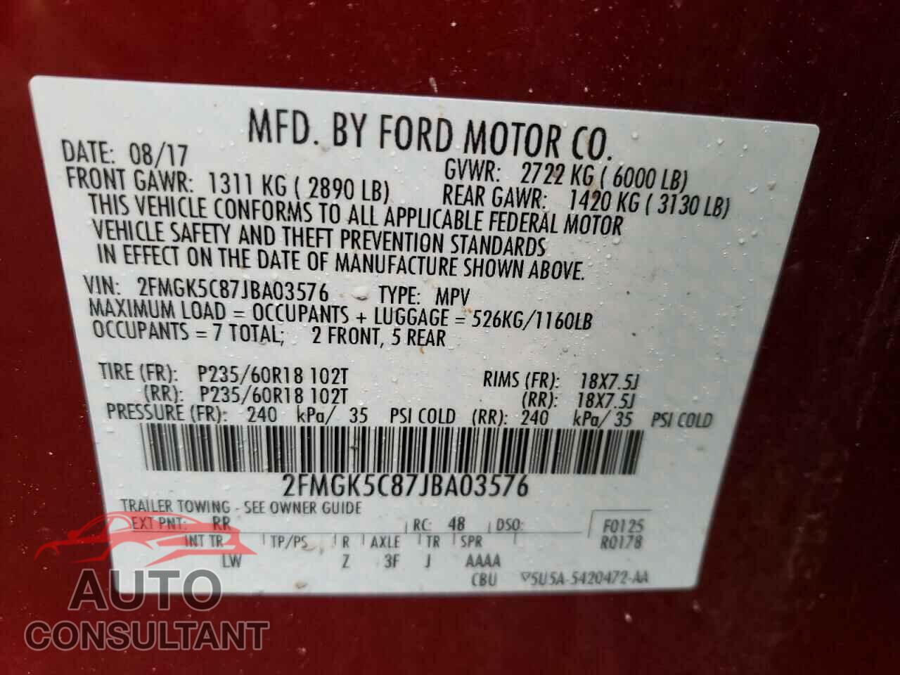 FORD FLEX 2018 - 2FMGK5C87JBA03576