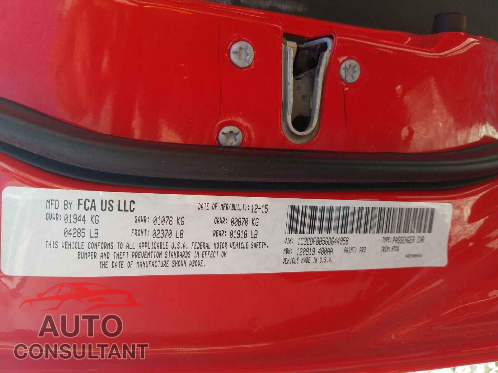 DODGE DART 2016 - 1C3CDFBB5GD644958