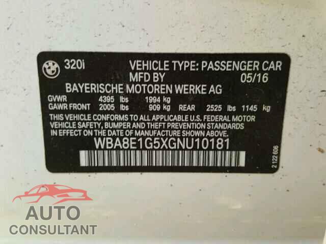 BMW 3 SERIES 2016 - WBA8E1G5XGNU10181