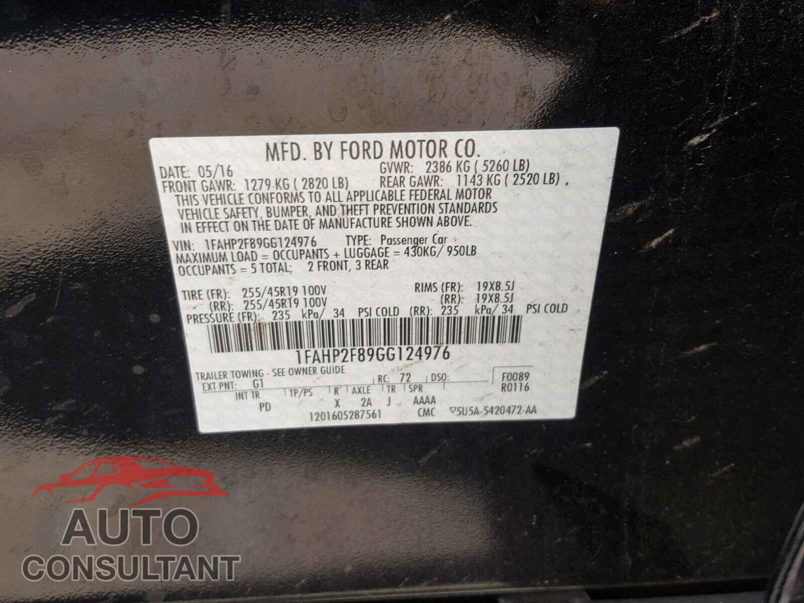 FORD TAURUS 2016 - 1FAHP2F89GG124976