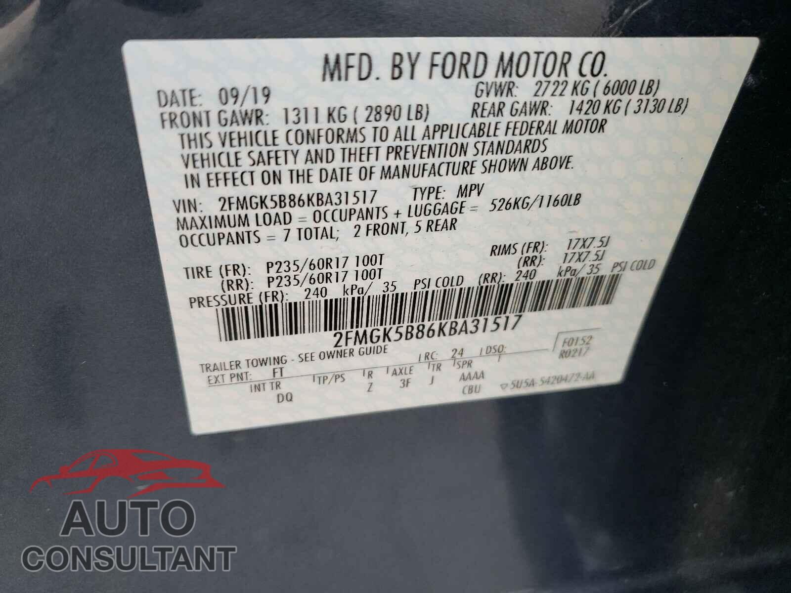 FORD FLEX 2019 - 2FMGK5B86KBA31517