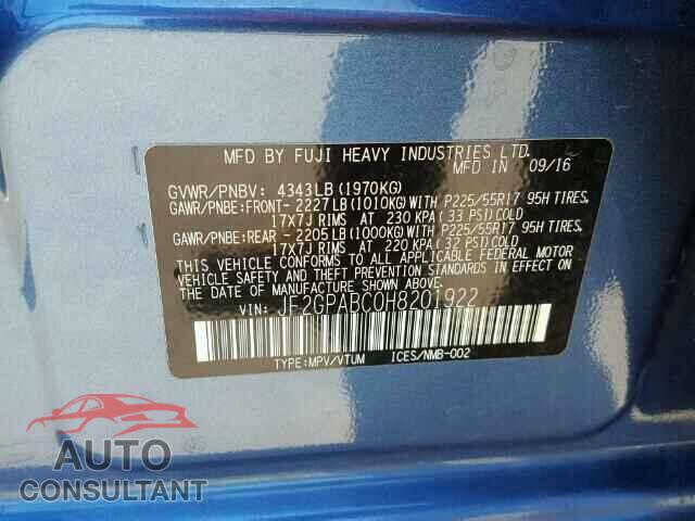 SUBARU ALL OTHER 2017 - JF2GPABC0H8201922