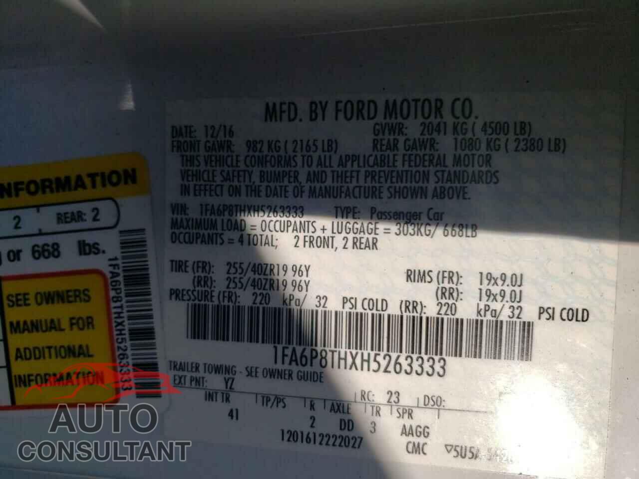 FORD MUSTANG 2017 - 1FA6P8THXH5263333