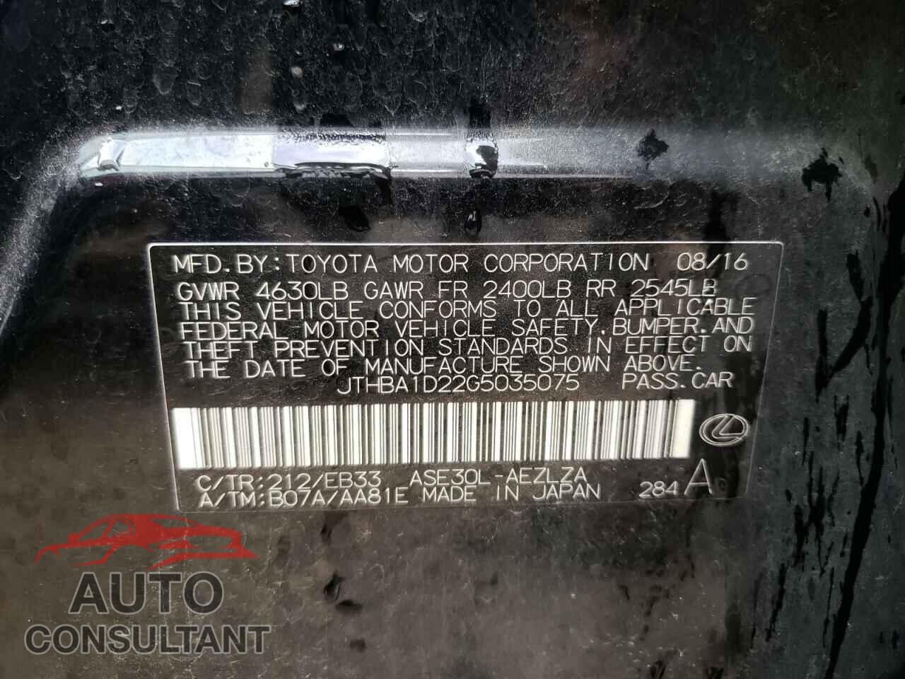 LEXUS IS 2016 - JTHBA1D22G5035075