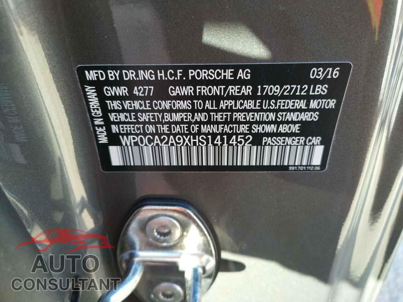 PORSCHE 911 2017 - WP0CA2A9XHS141452
