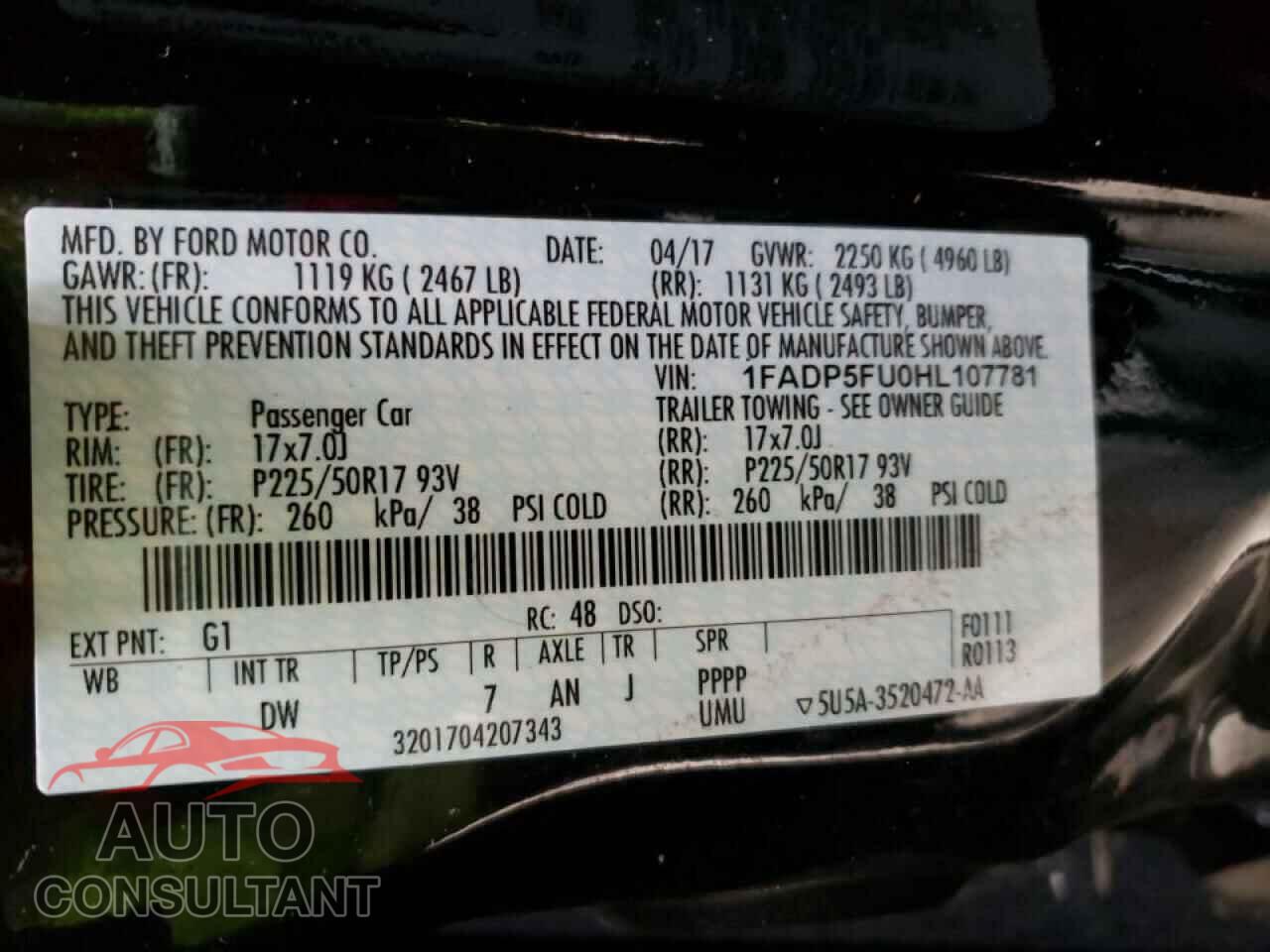 FORD CMAX 2017 - 1FADP5FU0HL107781